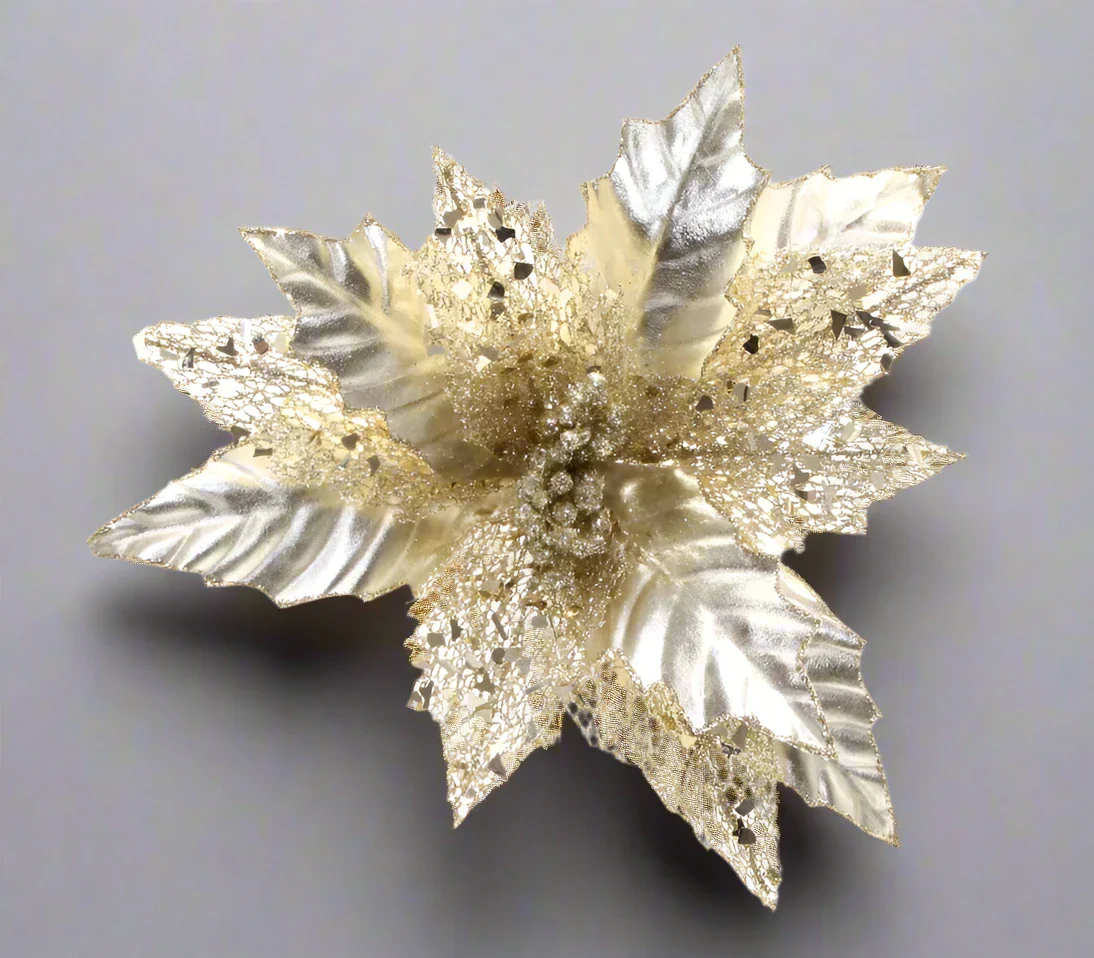 24 Xmas Glam Poinsettia Stem Flower Assort 60cm - Image 3