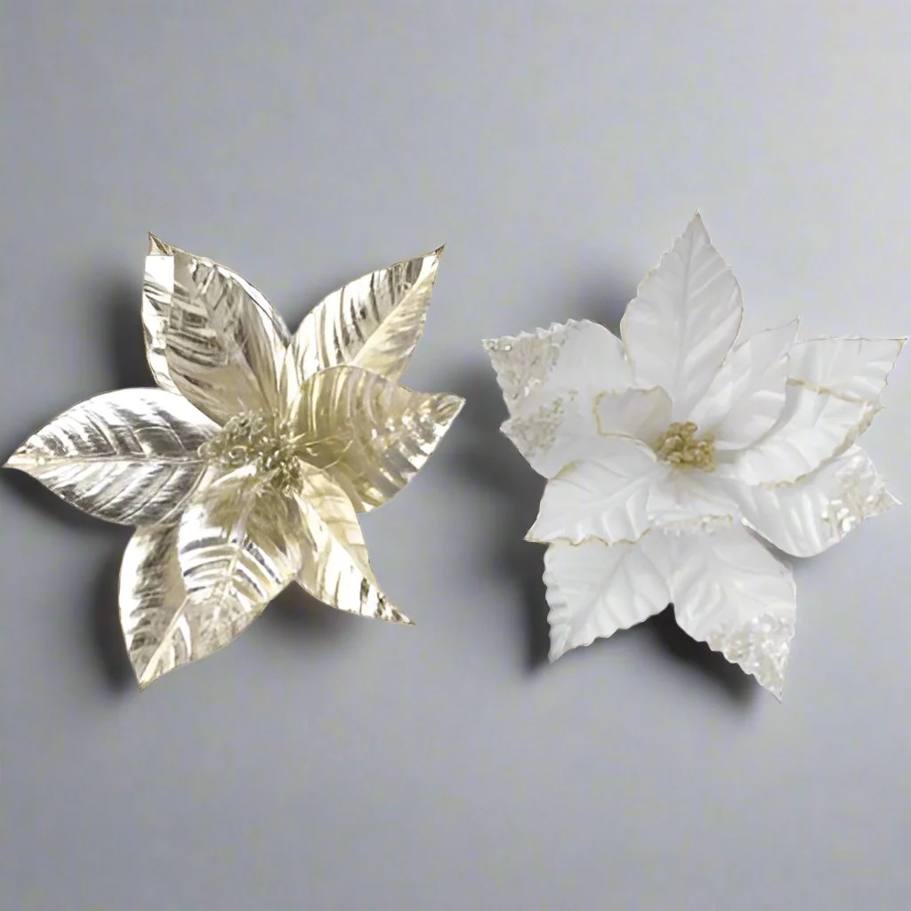 24 Xmas Glam Poinsettia Stem Flower Assort 60cm - Image 5