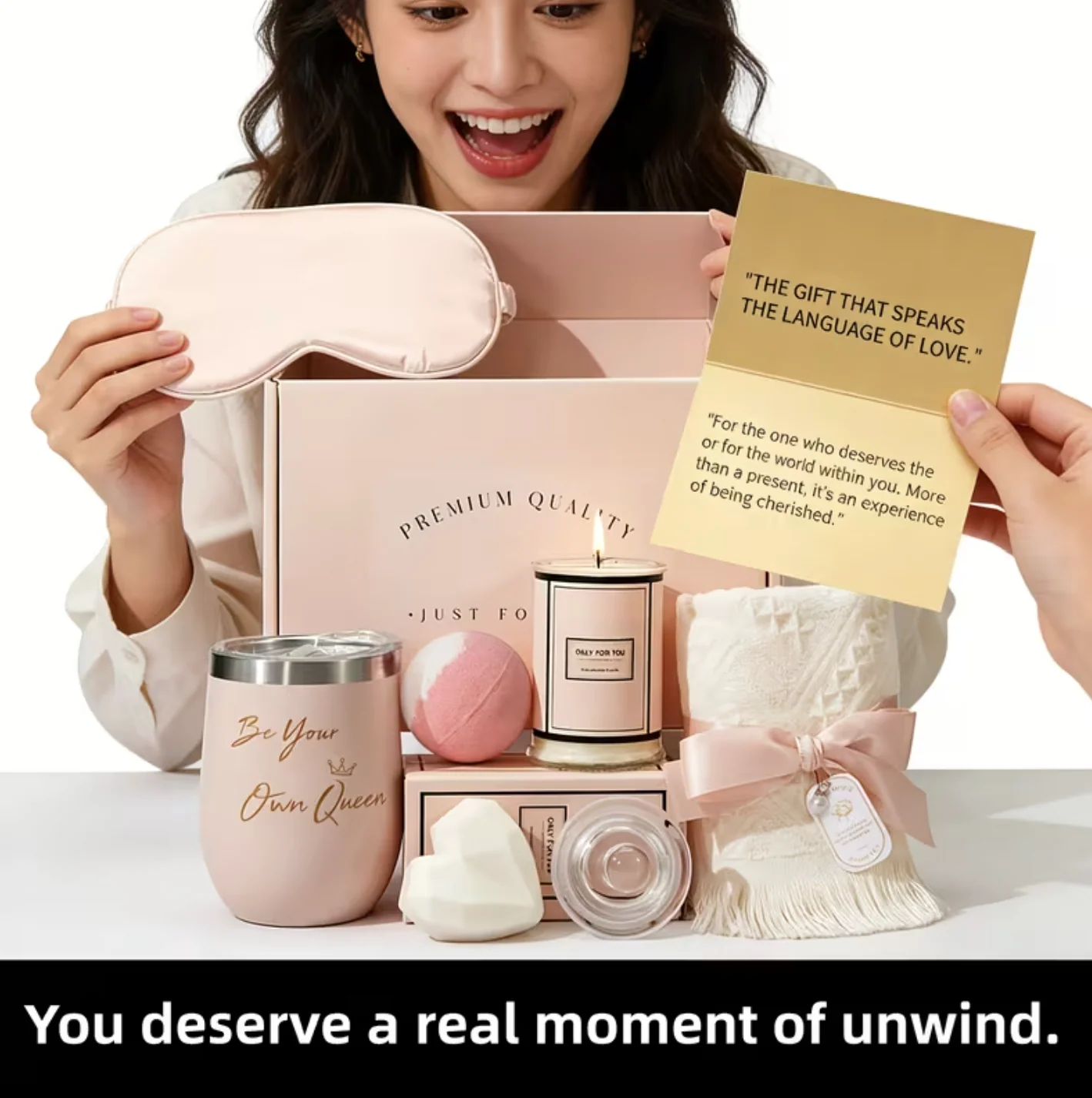 Luxury 7-in-1 Self Care Gift Set (Hamper)– Rose Spa Pamper Box - Bath Bomb, Candle, Tumbler, Silk Eye Mask & More "Gift for Her" - Image 3