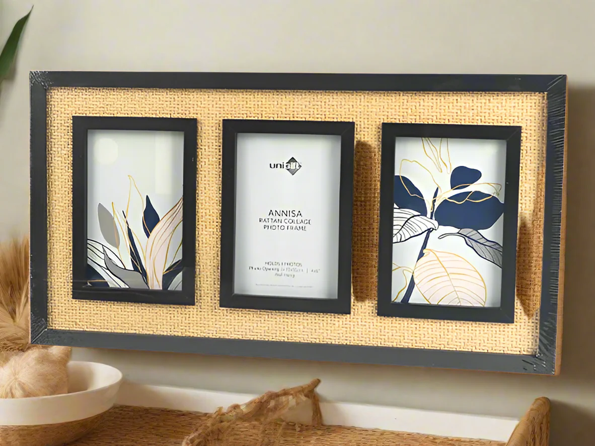 Annisa Rattan Collage Photo Frame – 3 Photo Display | Black & Natural Home Decor - Image 3
