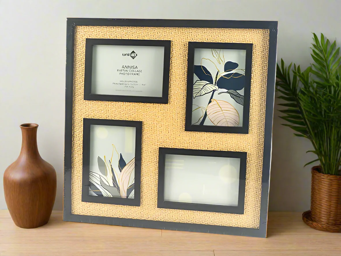 Annisa Rattan Collage Photo Frame - 4 Openings (40x40cm) | Black & Natural Home Decor - Image 3