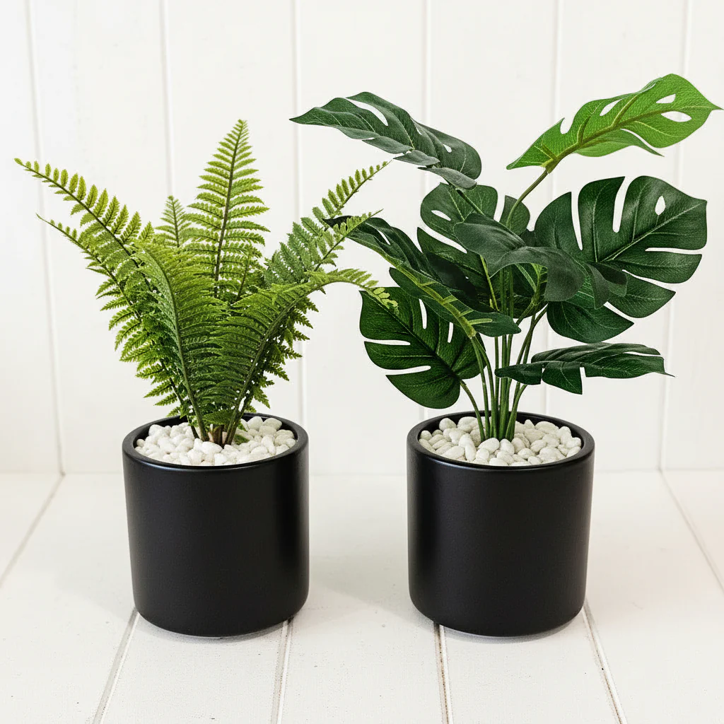 Artificial Ferns in White Moroccan Style Pot