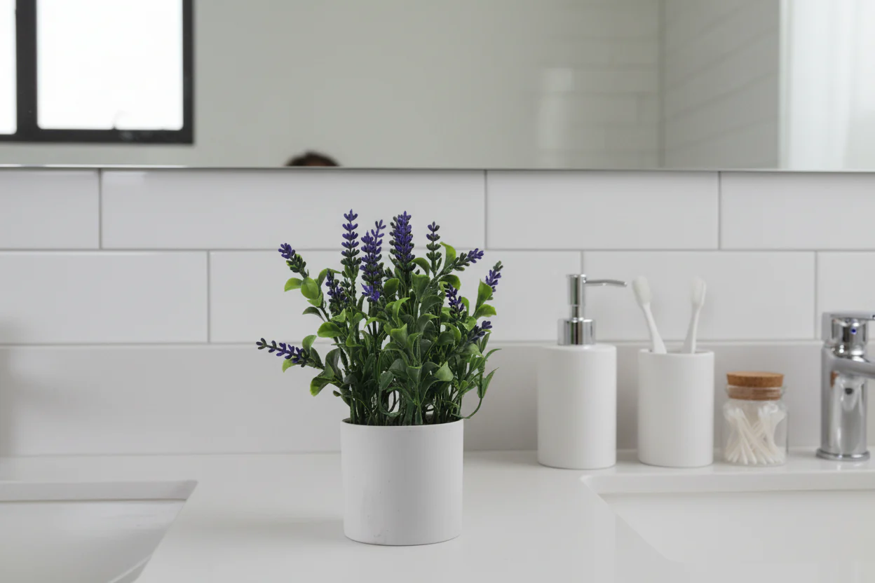 Artificial Lavender Plant in White Pot - Image 2