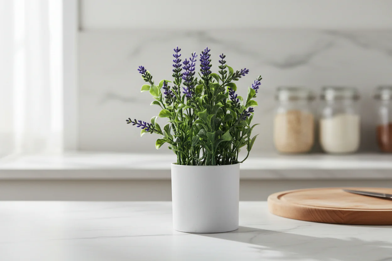 Artificial Lavender Plant in White Pot - Image 4