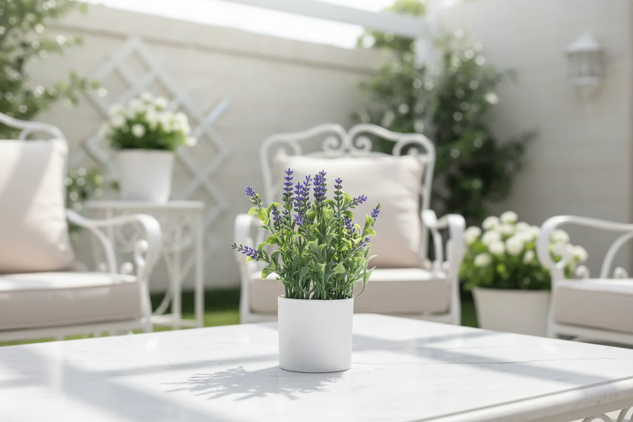 Artificial Lavender Plant in White Pot - Image 5