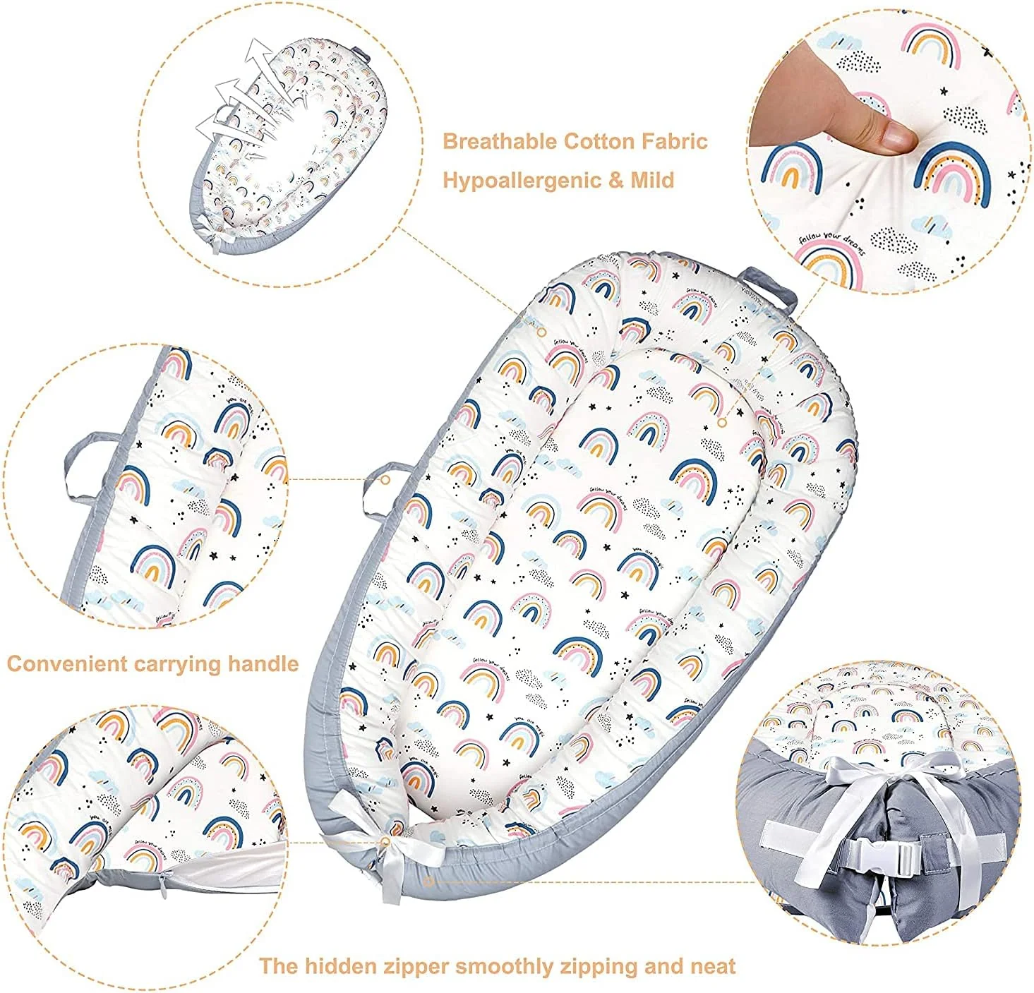Baby Nest, Baby Lounger, Baby bed for Infant & Newborn Babies, 100% cotton - Cuteably - Image 22