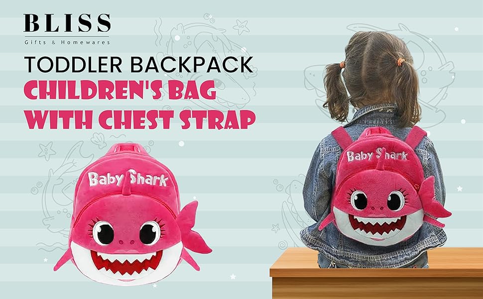 Baby Shark Toddler Backpack – Kids Cartoon Plush Bag with Straps – Waterproof & Machine Washable – School, Travel, Nursery – Blue / Yellow / Pink - Image 10