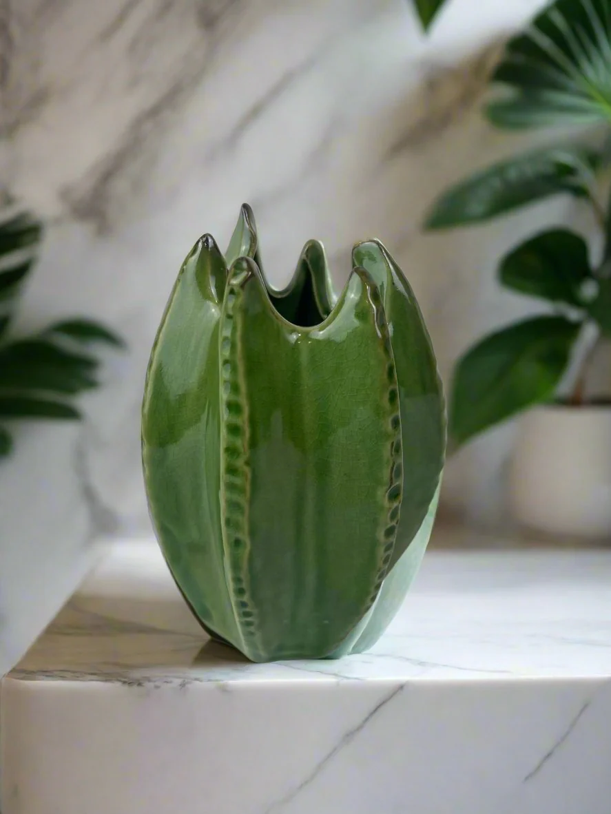 Cactus Ceramic Vase in Green