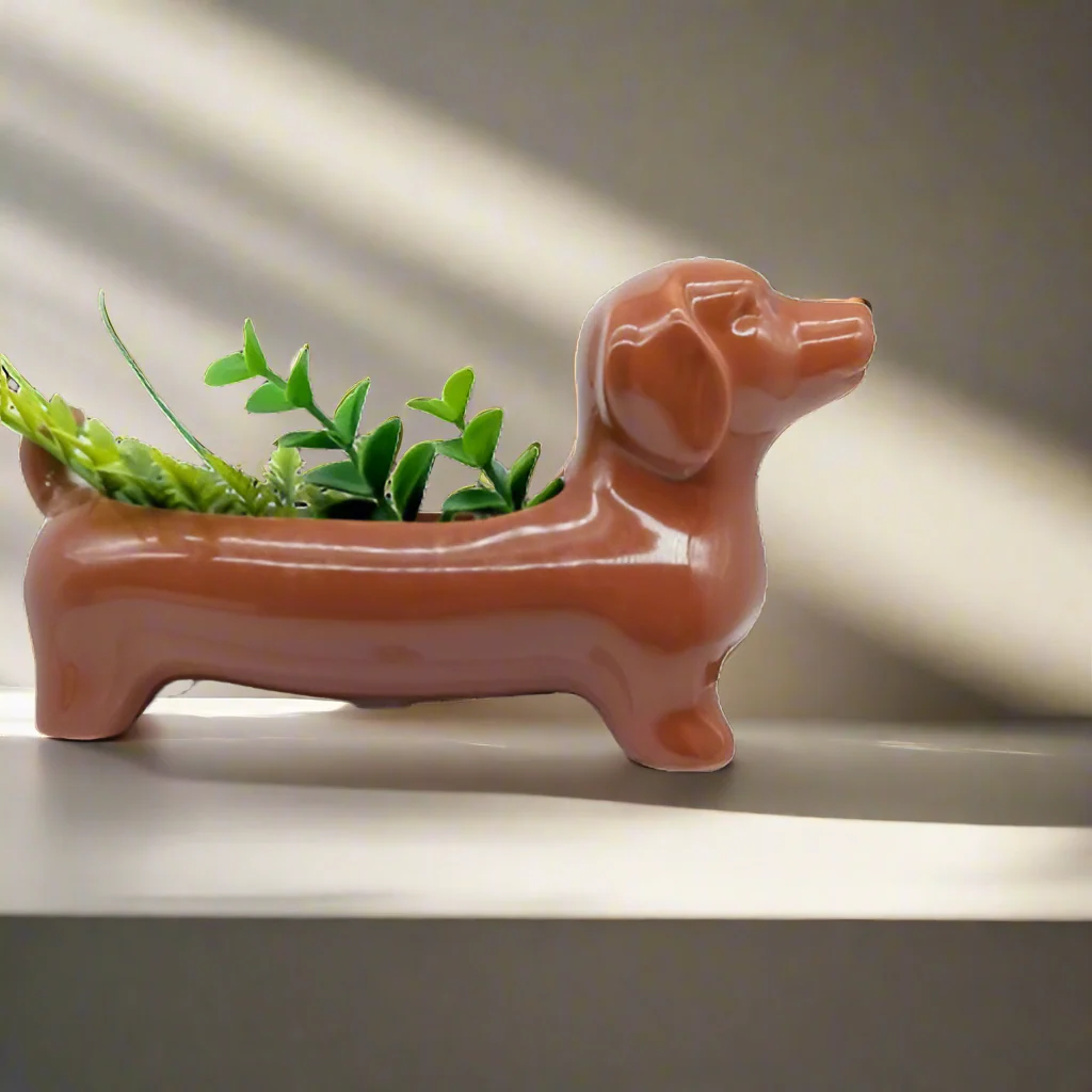 Dachshund Sausage Dog Planter Pot-Black and Brown - Image 3