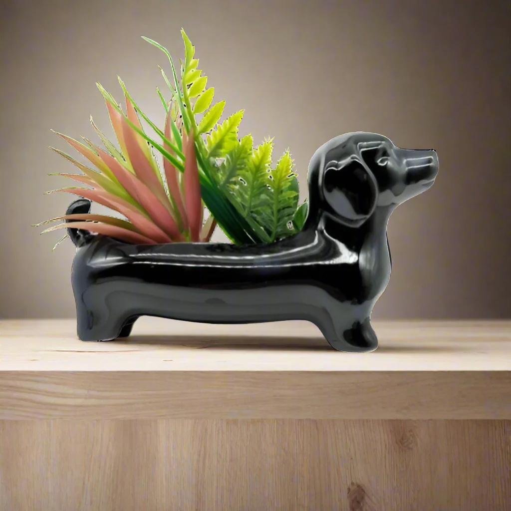 Dachshund Sausage Dog Planter Pot-Black and Brown - Image 4
