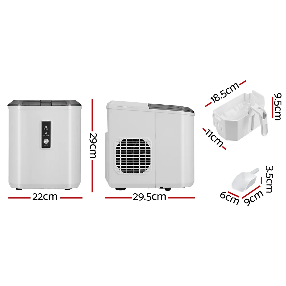 Devanti 12kg Ice Maker Machine Portable Ice Cube Tray Bar Countertop 2L White - Image 2