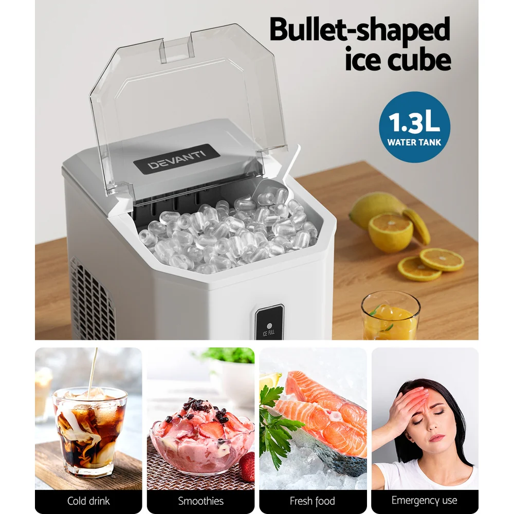 Devanti 12kg Ice Maker Machine Portable Ice Cube Tray Bar Countertop 2L White - Image 4