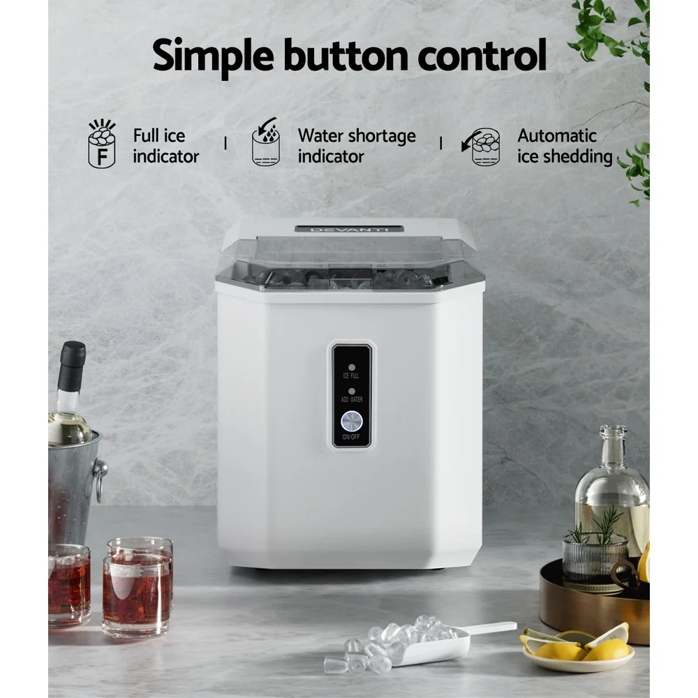 Devanti 12kg Ice Maker Machine Portable Ice Cube Tray Bar Countertop 2L White - Image 5