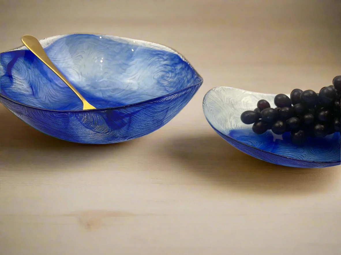 Pasabahce (Set of 6) Linden Batik Blue & Silver Swirl Desert Plate - Image 3
