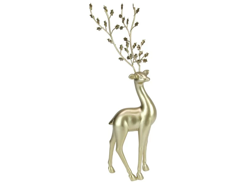 Elegant Gold Reindeer with Floral Metal Antlers - 41cm - Image 2