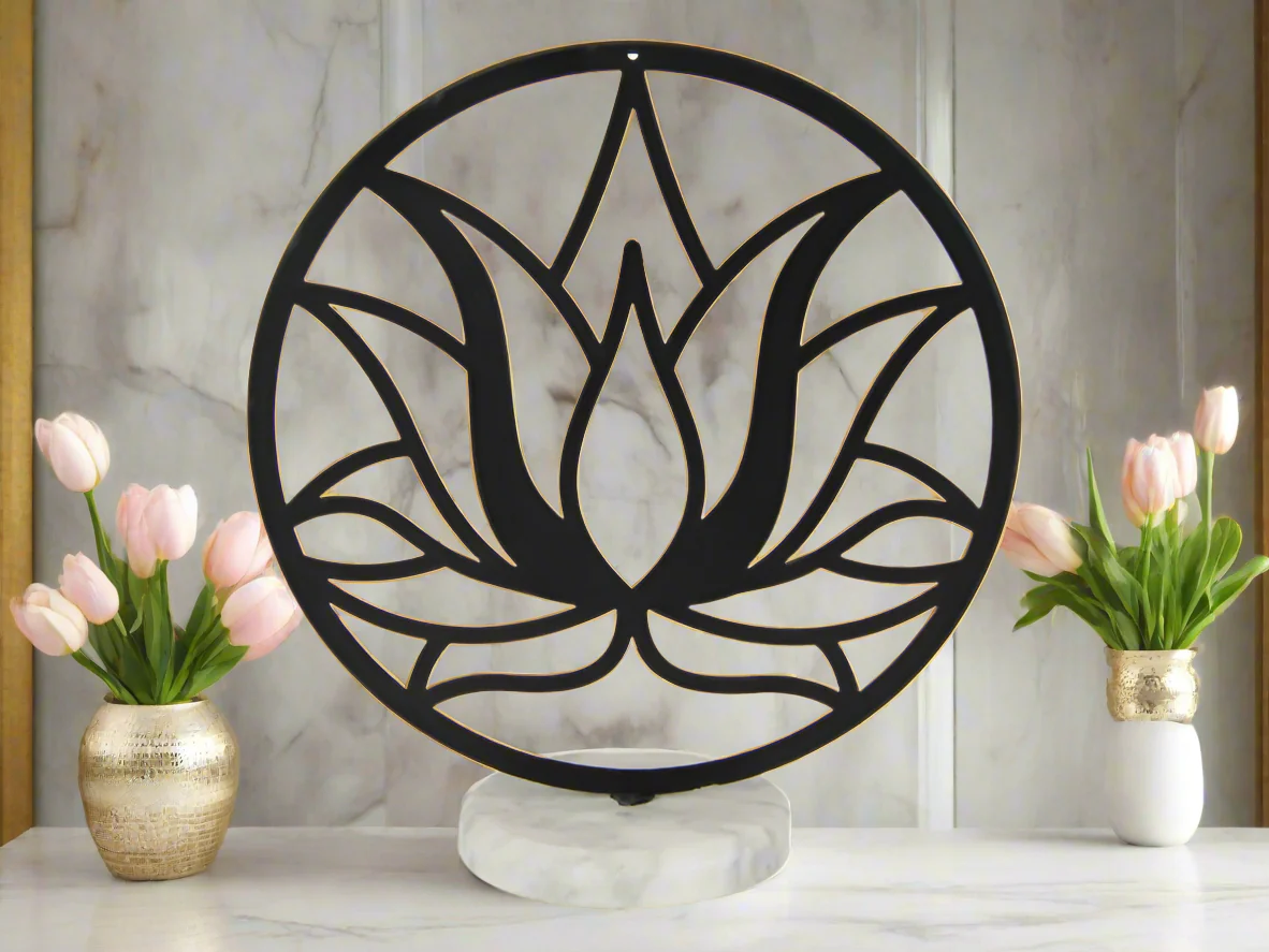 Elegant Lotus Flower Art on Marble Base - 20cm - Image 2