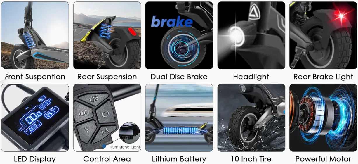 ESA GTR – Powerful 1000 W Peak Electric Scooter, Long-Range 48V 15Ah, 25–45 km/h Off-Road E-Scooter - Image 4