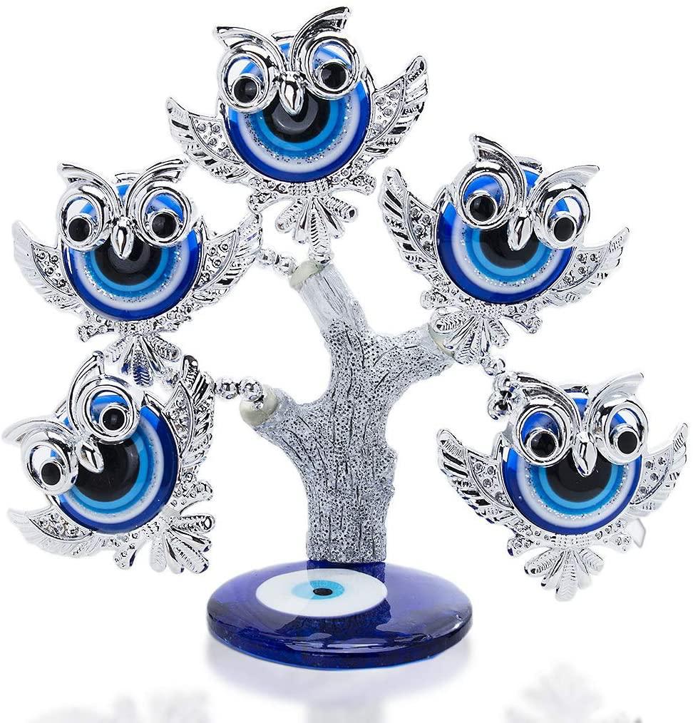 Turkish Evil Eye Feng Shui Tree – Owl & Butterfly Decor for Protection