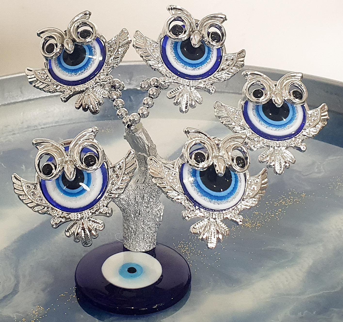 Turkish Evil Eye Feng Shui Tree – Owl & Butterfly Decor for Protection - Image 4