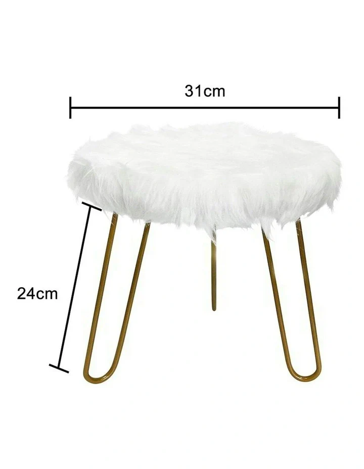 Faux Fur Shaggy White 3- Legged Stool/Footstool - Image 4