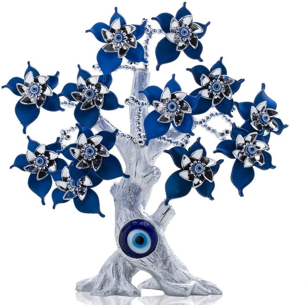 Turkish Evil Eye Bonsai Tree – Enamel Flower Decor for Protection & Luck, Feng Shui Tree