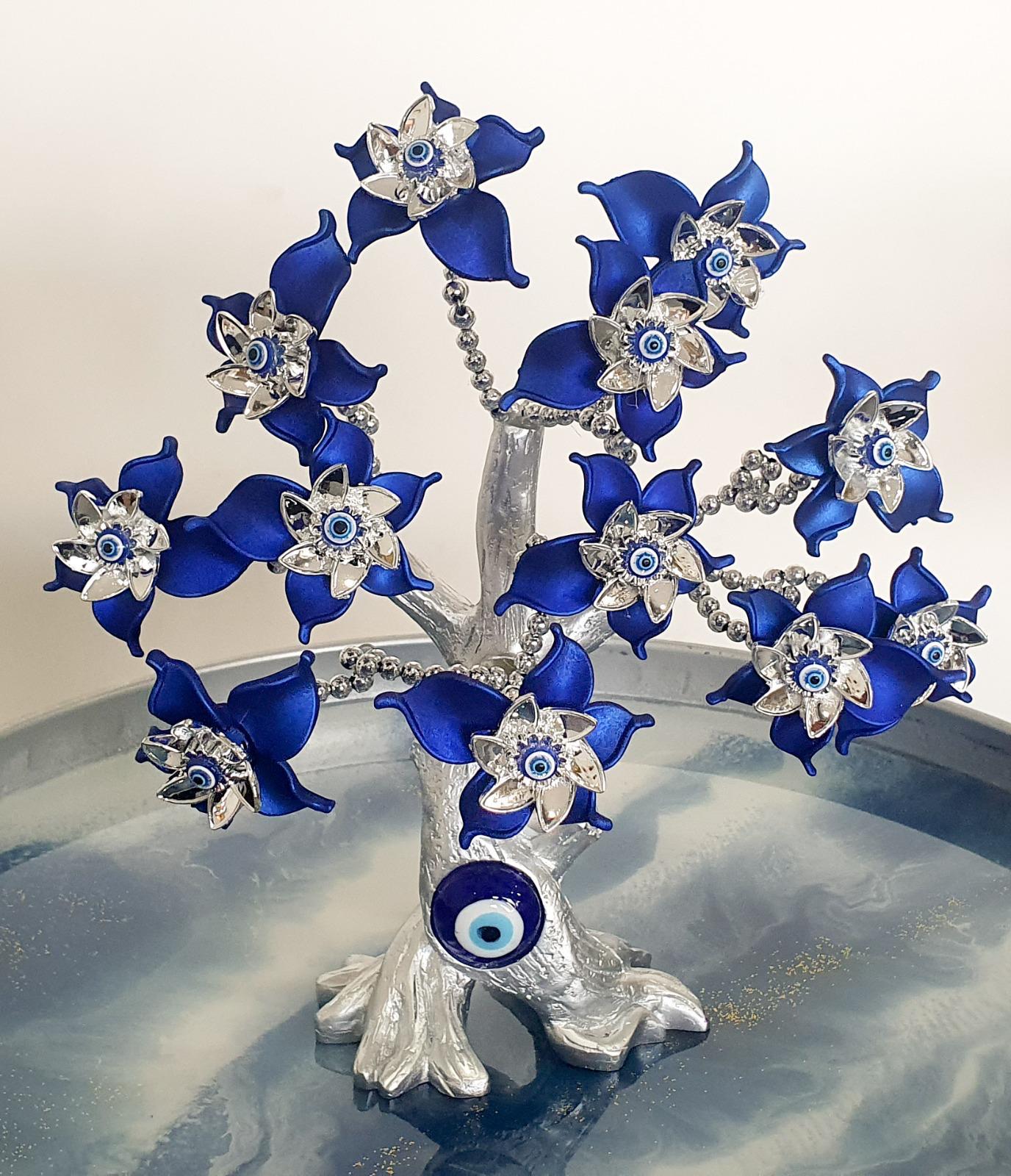 Turkish Evil Eye Bonsai Tree – Enamel Flower Decor for Protection & Luck, Feng Shui Tree - Image 2