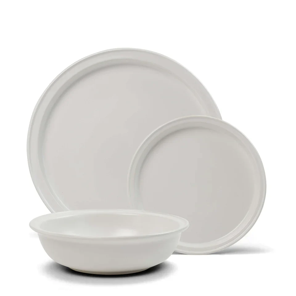 Helm 12-Piece Dinner Set - White | Rustic Stoneware Plates & Bowls for Indoor & Outdoor Dining - Image 8