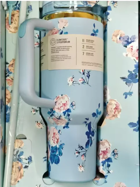 Love Shack 40oz Rosa Beaux Blue Floral Insulated Tumbler with Handle & Straw - Image 6