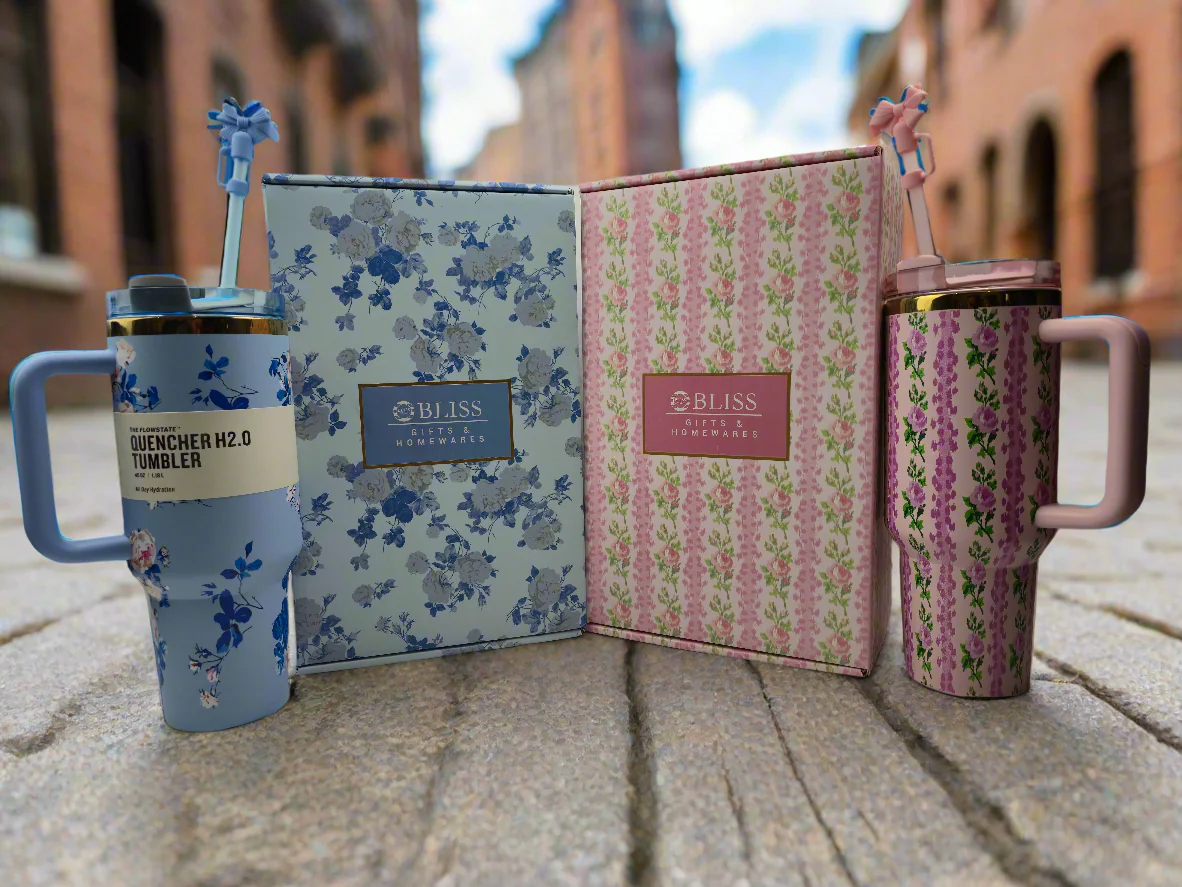 Love Shack 40oz Rosa Beaux Blue Floral Insulated Tumbler with Handle & Straw - Image 7