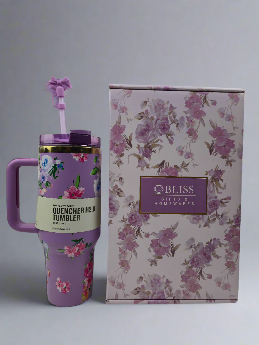 Love Shack Lavender Bloom 40oz Floral Insulated Tumbler with Handle & Straw - Image 4