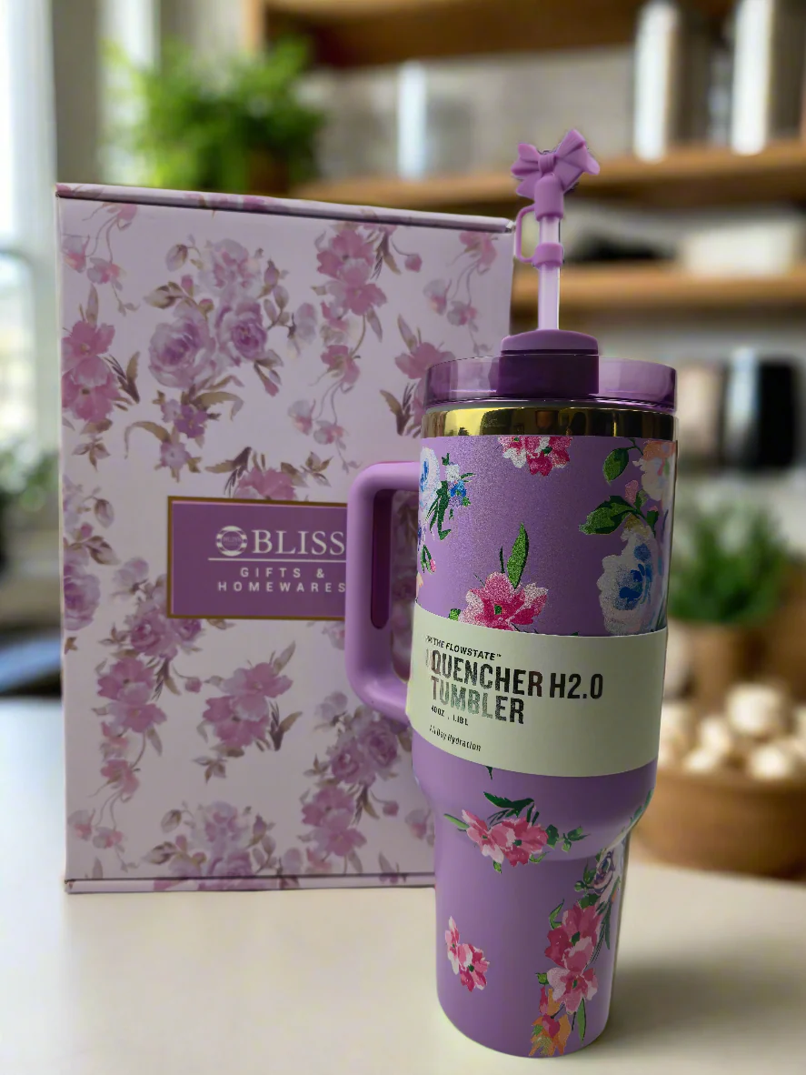 Love Shack Lavender Bloom 40oz Floral Insulated Tumbler with Handle & Straw - Image 6