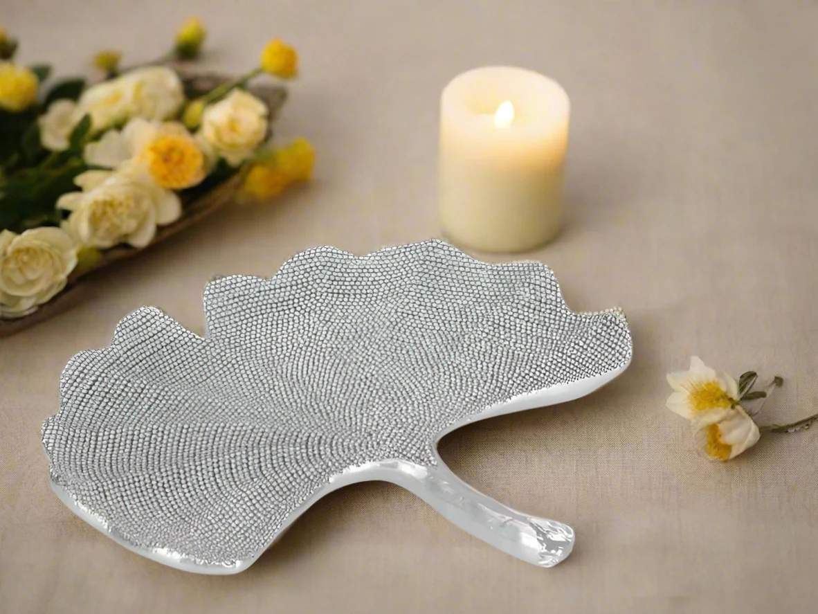 Luxe Silver Lotus Leaf Decorative Plate Tray - 24 cm - Image 3