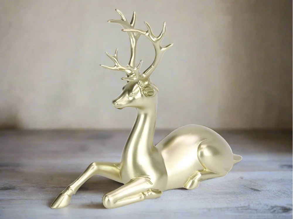 Sitting Champagne Colour Reindeer Ornament Figurine Statue -19cm - Image 2