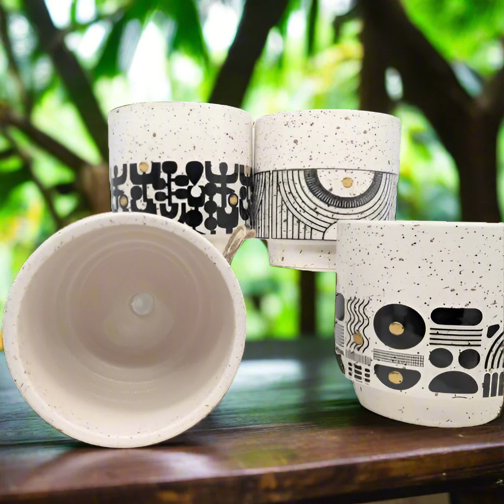 Terrazzo Look Black Aztec Planter Pot- 10cm - Image 10