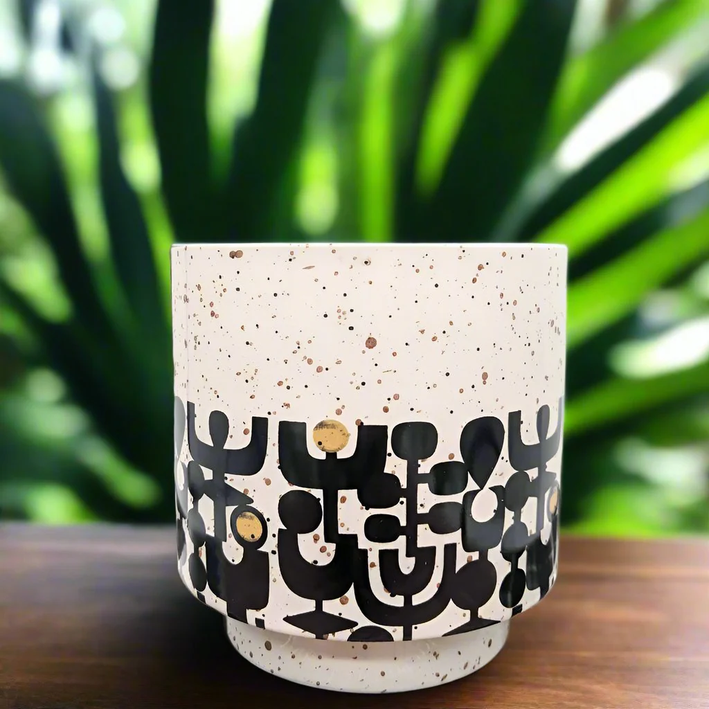 Terrazzo Look Black Aztec Planter Pot- 10cm - Image 2