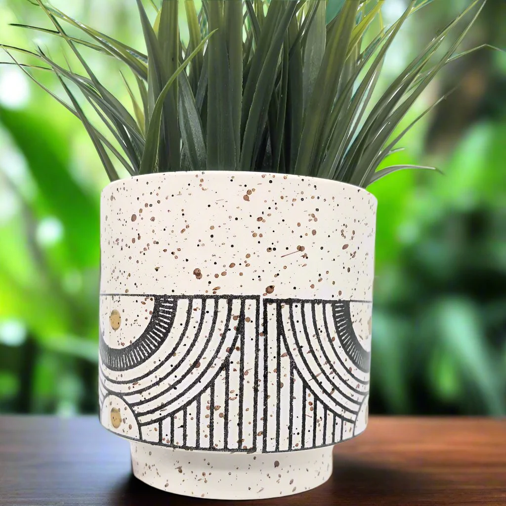Terrazzo Look Black Aztec Planter Pot- 10cm - Image 4