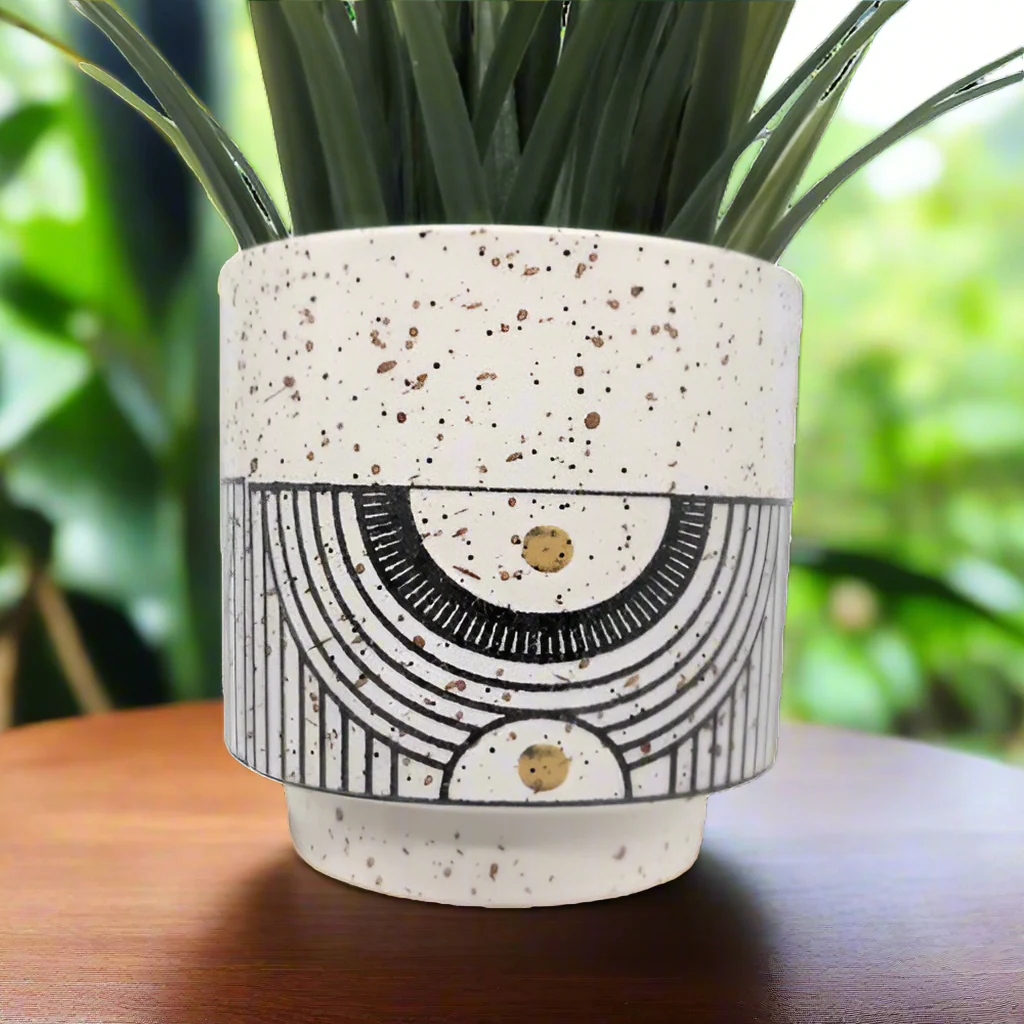 Terrazzo Look Black Aztec Planter Pot- 10cm - Image 6