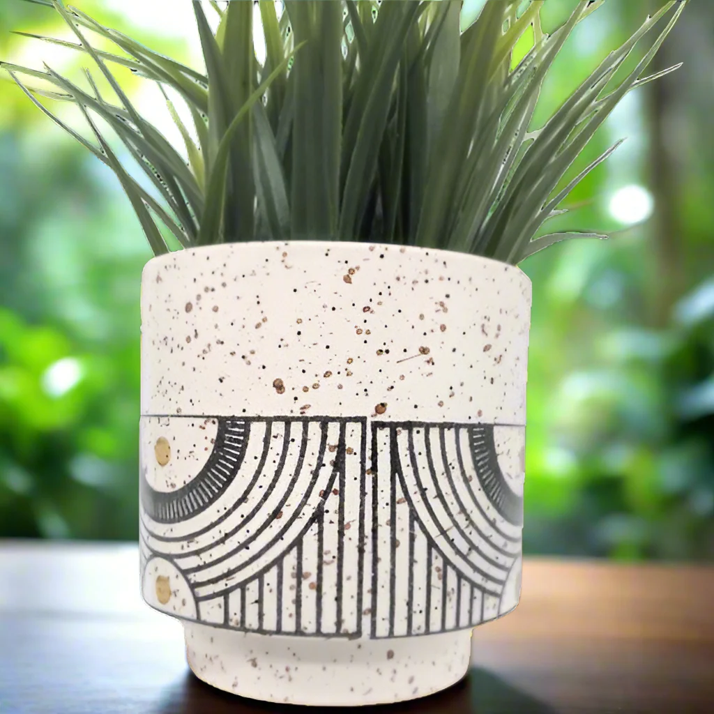Terrazzo Look Black Aztec Planter Pot- 10cm - Image 7