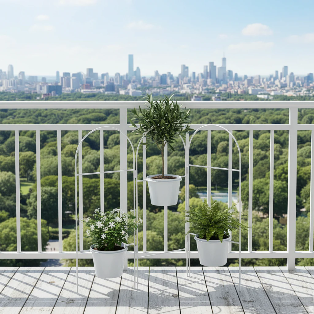 Three Tier White Planter Stand with Pots - Image 4