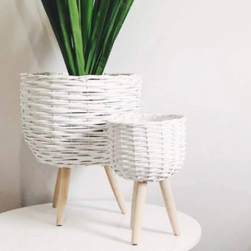 White Wicker Pot Holder - Small - Image 2